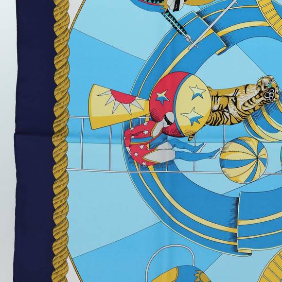 HERMES Carre 90 Scarf ""circus"" Silk Blue Auth fm3437 - Picture 5 of 16